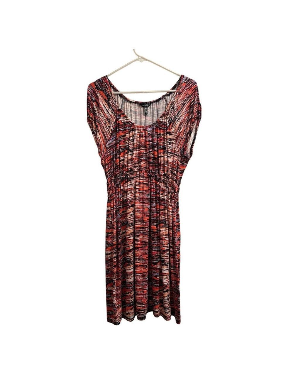 Daisy Fuentes Scoop Neck Summer Stretch Dress Womens L Multicolor Knee Length
